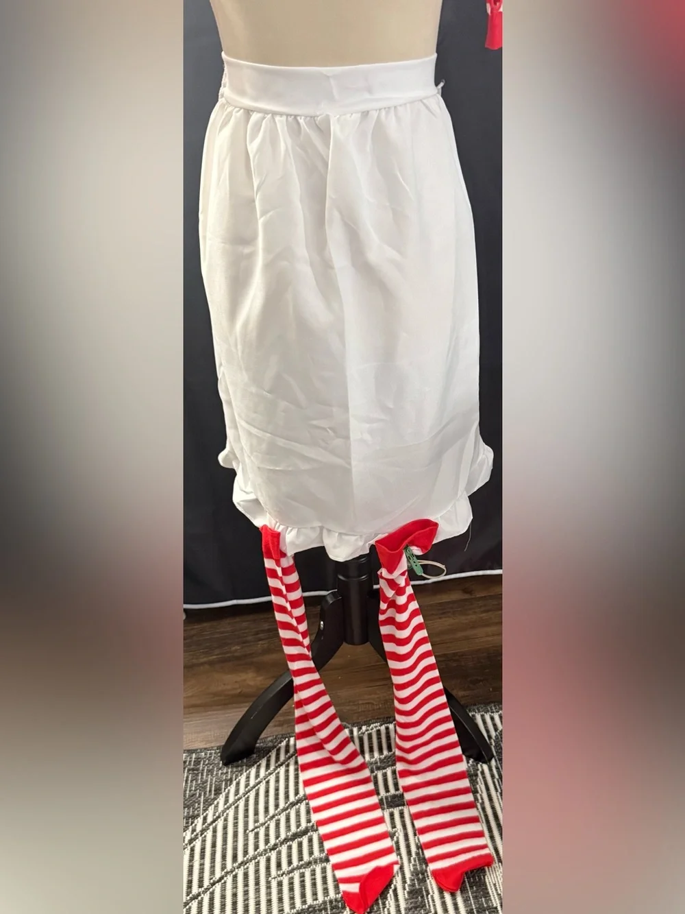 Red & White Dress Up Costume- Wig,Striped Arm Warmers,Leggings and Apron Set